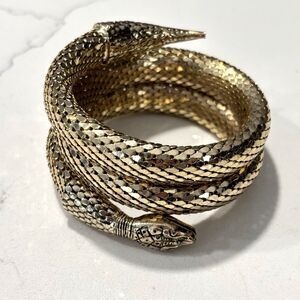 Vintage Whiting & Davis Gold Tone Mesh Snake Coil Wrap Bracelet Serpent Arm Cuff